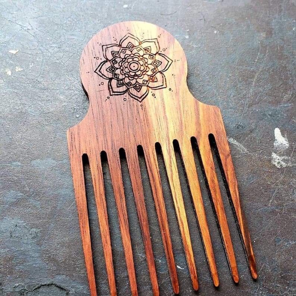 Mandala flower rosewood hair pick